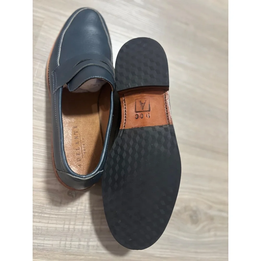 Adelante Shoe Co Mendoza Navy Blue Leather Penny Loafers Mens 10 D Handcrafted